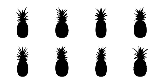 Black pineapple icons in grid pattern - Minimalist black pineapple icons arranged neatly in two rows of five, ideal for food, tropical, or decorative designs.