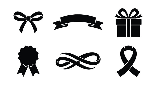 Ribbon, bow, gift box, award, infinity symbol, and banner icons