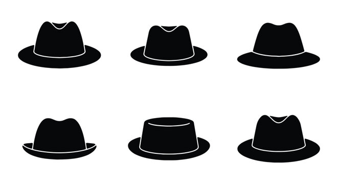 Set of black fedora hats