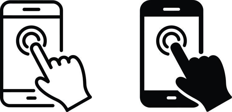 Hand touch screen smartphone icon vector illustration for mobile applications, digital communication, and interface technology systems.