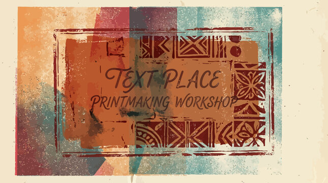 Hand drawn ink roller overlay texture with text place. Stamp and block print, printmaking monotype effect