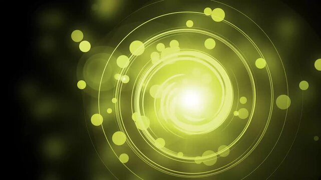 Colorful light vortex with bokeh background animation, Bright swirling light vortex at center with concentric rings and colorful bokeh dots