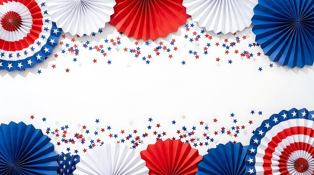 USA independence day happy independence day USA Patriotic USA themed decorations with paper fans and star confetti rosettes