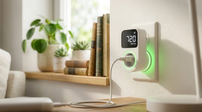 Smart home energy monitoring device displaying real time electricity consumption data.
