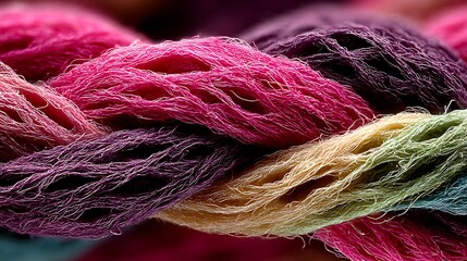 Fototapeta premium Extreme closeup of ripped fabric strands revealing micro level fiber texture and weave pictures