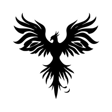Phoenix silhouette, solid black, vector icon