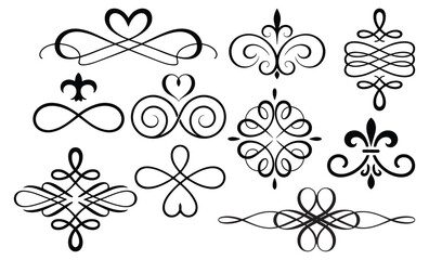 Vintage Ornamental Flourish and Infinity Symbol Set with Fleur de Lis for Wedding and Luxury Stationery Vector Design © InfinoArt