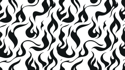 Seamless pattern of large stylized black flame shapes arranged on a solid white background © MD