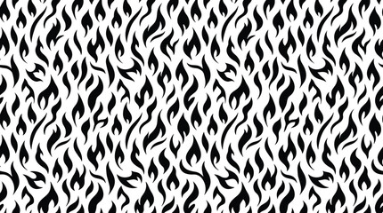 Seamless pattern of small repeating black flame arranged in a dense grid on white background © MD