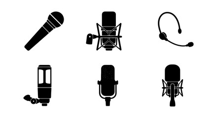 Diverse Microphone Icons Set, Audio Recording Equipment Vector Graphics, Sound Capture Devices Collection © MST