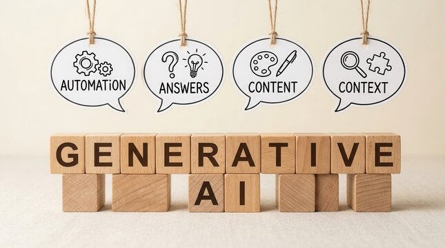 Generative AI technology showcasing automation, question answering, content creation, and contextual understanding.