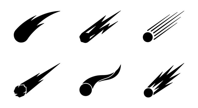 Meteor Icons, Comet Vector Set, Space Debris Graphics, Cosmic Objects Collection
