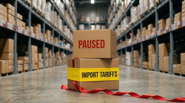 Import export logistics with paused tariffs and large inventory of unfilled cardboard boxes.