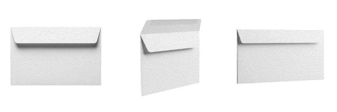 Set of Blank White DL Envelopes Isolated on White Background - Realistic Empty Paper Envelope Mockup PNG Clipart for Business Branding and Stationery Design