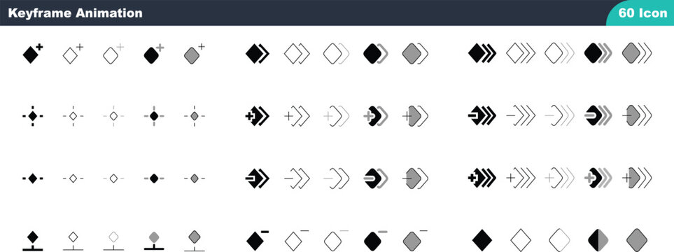 Keyframe Animation Icon Set &ndash; Timeline & Motion Keyframe Symbols for UI, Video Editing, and Animation