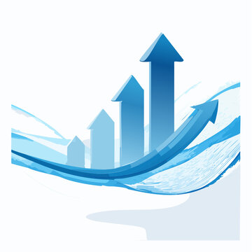Vibrant abstract blue wave composition integrated with a prominent upward arrow, symbolizing modern success, steady business growth, and future progress