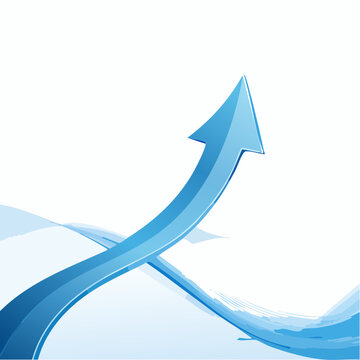 Abstract blue upward arrow signifying growth and success within a modern wave design
