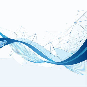 Abstract blue wave with interconnected points representing digital network or data flow