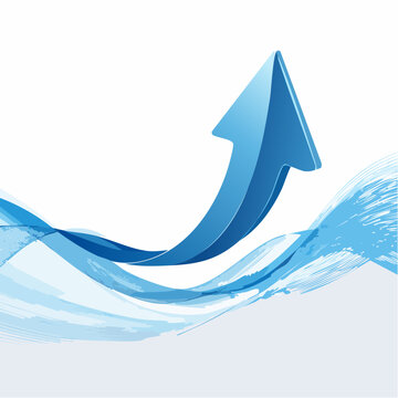 Blue Arrow Moving Upwards Over Abstract Waves Symbolizing Progress and Growth
