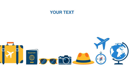 Set of colorful travel icons and tourism vacation elements for design. © yasmin
