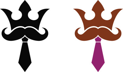 Fototapeta premium Vector illustration of crown mustache tie icons in black and brown colors fathers day