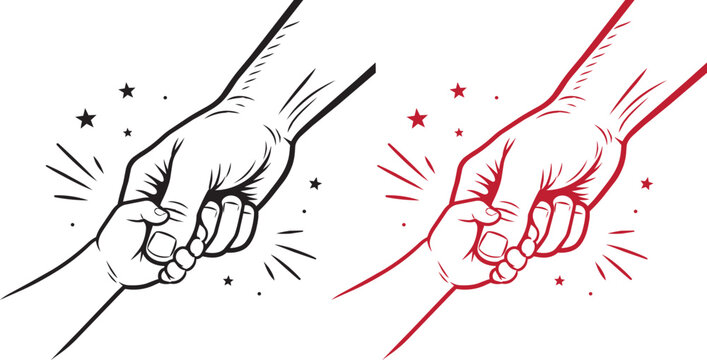 Two fists punching with stars on in black and red fathers day