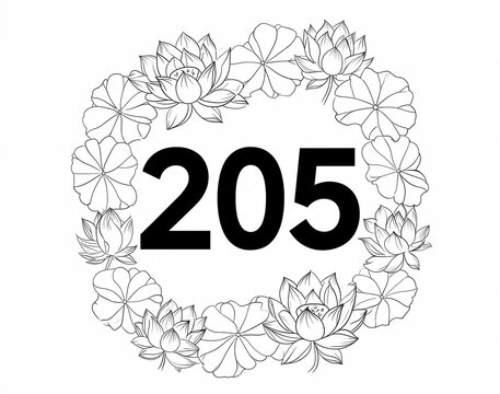 Number 205 within a floral lotus flower wreath