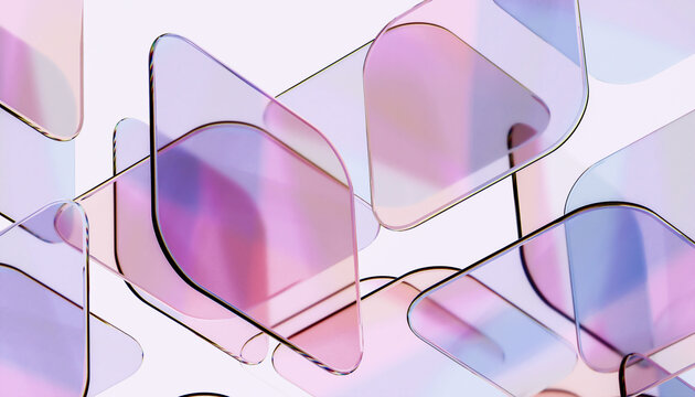 Elegant purple gradient glass tiles. 3d rendering abstract geometric pattern