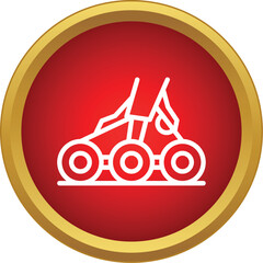 Space rover line icon for extraterrestrial exploration on a red and gold button © ylivdesign