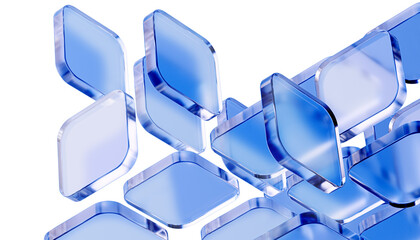 Fototapeta na wymiar Abstract blue glass floating panels for technology background. Cloud computing concepts, IT corporate websites, or futuristic UI app interface design layouts. 3d rendering