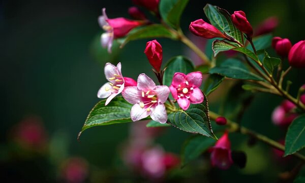 Close-up of pink flowers with dark green leaves