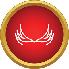 Obraz premium Outline angel wings in a golden framed red circle button