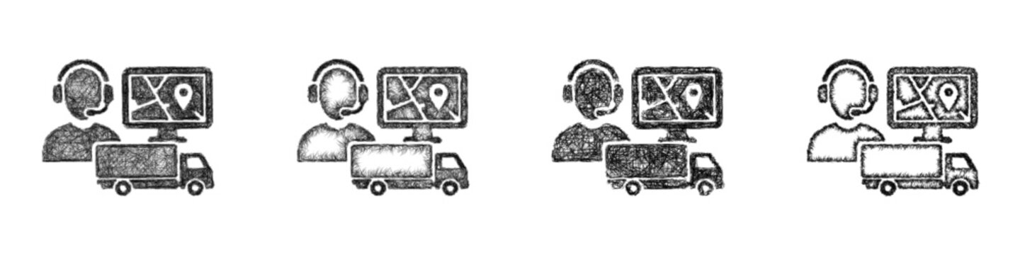 Black and white sketch dispatch icon design set