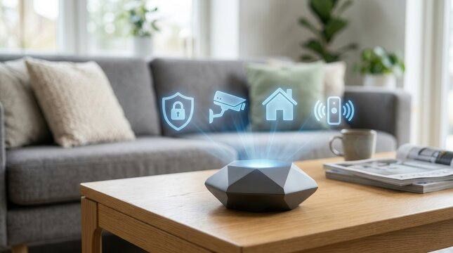 Smart home security system with wireless surveillance camera monitoring and remote access protection.