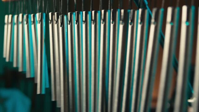 Man playing on Bar chimes percussion. Tubular Bell. Jazz Live music concept on studio, live show.