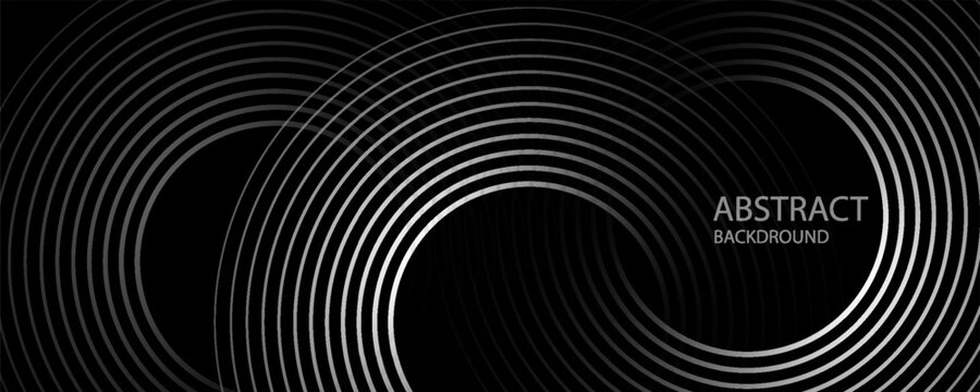 3D silver lines techno abstract background on dark space with glowing circles effect decoration. Modern graphic design element stripes style concept for web, flyer, card, or brochure cover