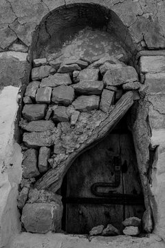 Ancient Stone Doorway in Black and White