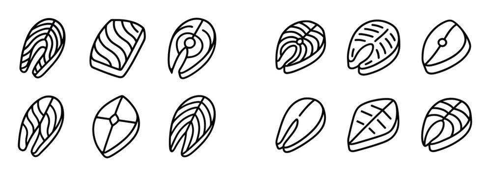 Food icons with fillet slice steak outline