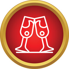 Fototapeta premium Celebration toast icon featuring two champagne glasses clinking in a red circle
