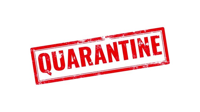Red grunge quarantine rubber stamp text