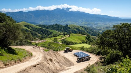 Fototapeta premium Solar panel installation mountain landscape