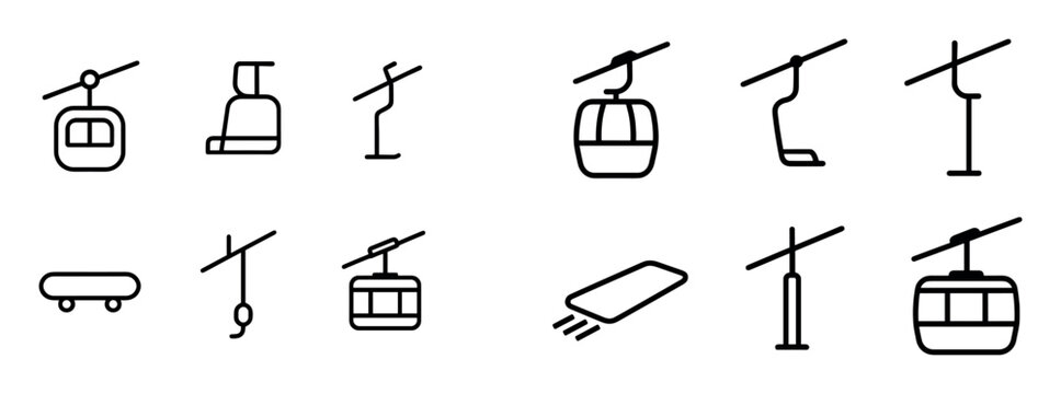 Transportation icons with cable car chair gondola flat