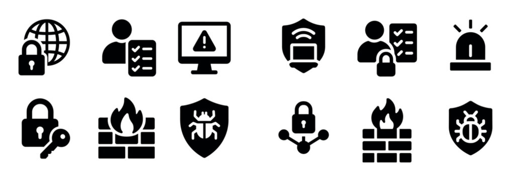 Security icons with shield lock firewall minimal