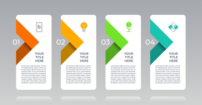 Infographic template with 5 blocks with colorful arrows and space for text and icons. Clean and minimal layout for presentations, reports or corporate visuals. Editable and scalable vector design.