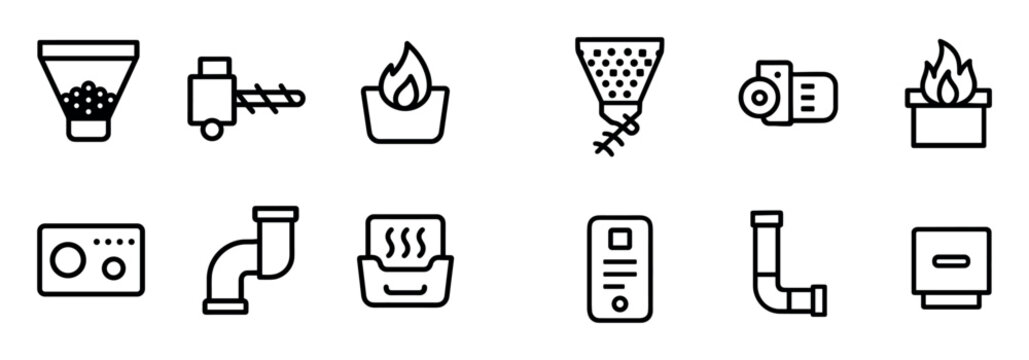 Heating icons with pipe valve burner outline