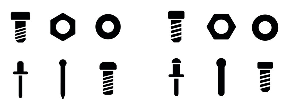 Hardware icons with bolt nut screw flat
