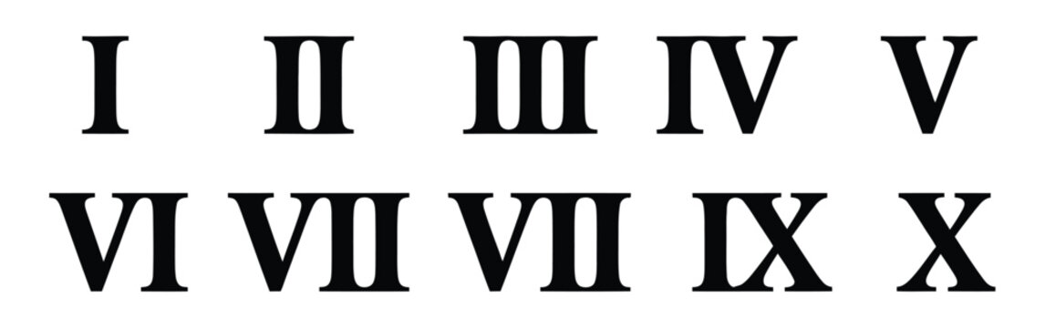 Roman Numerals Icon Featuring Elegant Serif Font Numbers from One to Thirteen for Classic Typography Design.