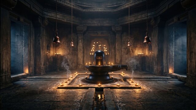 Mahakaleshwar Garbhagriha Sanctum Interior &ndash; Ancient Jyotirlinga Temple Architecture