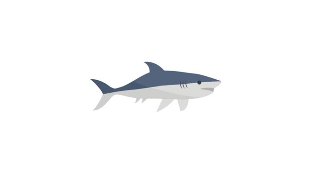 Shark swimming 3d animation isolated on white background