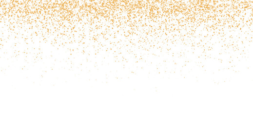 Obraz premium Gold glitter particles effect, sparkling border frame. Falling golden dust isolated on transparent background. Festive decoration texture for greeting card, PNG